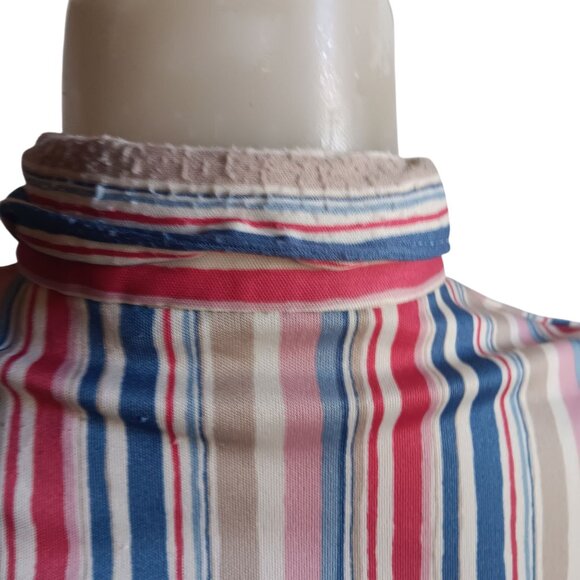 Women's Medium Vintage 1970's Fuss Striped Button-Up Shirt Stretch Polyester - Picture 7 of 7